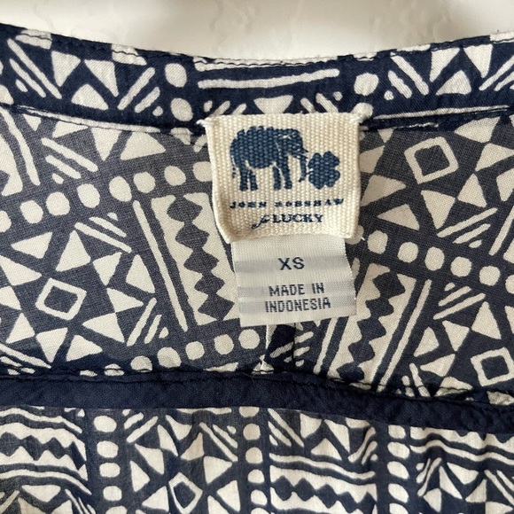 John Robshaw for Lucky Brand| Boho Geometric Pattern Navy Long Sleeve Blouse••• - Picture 6 of 9